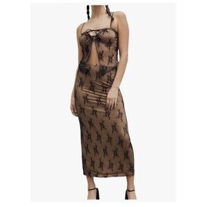 Women's Lace Mesh Midi Skirt Size Small Elastic Waist Boho Y2K